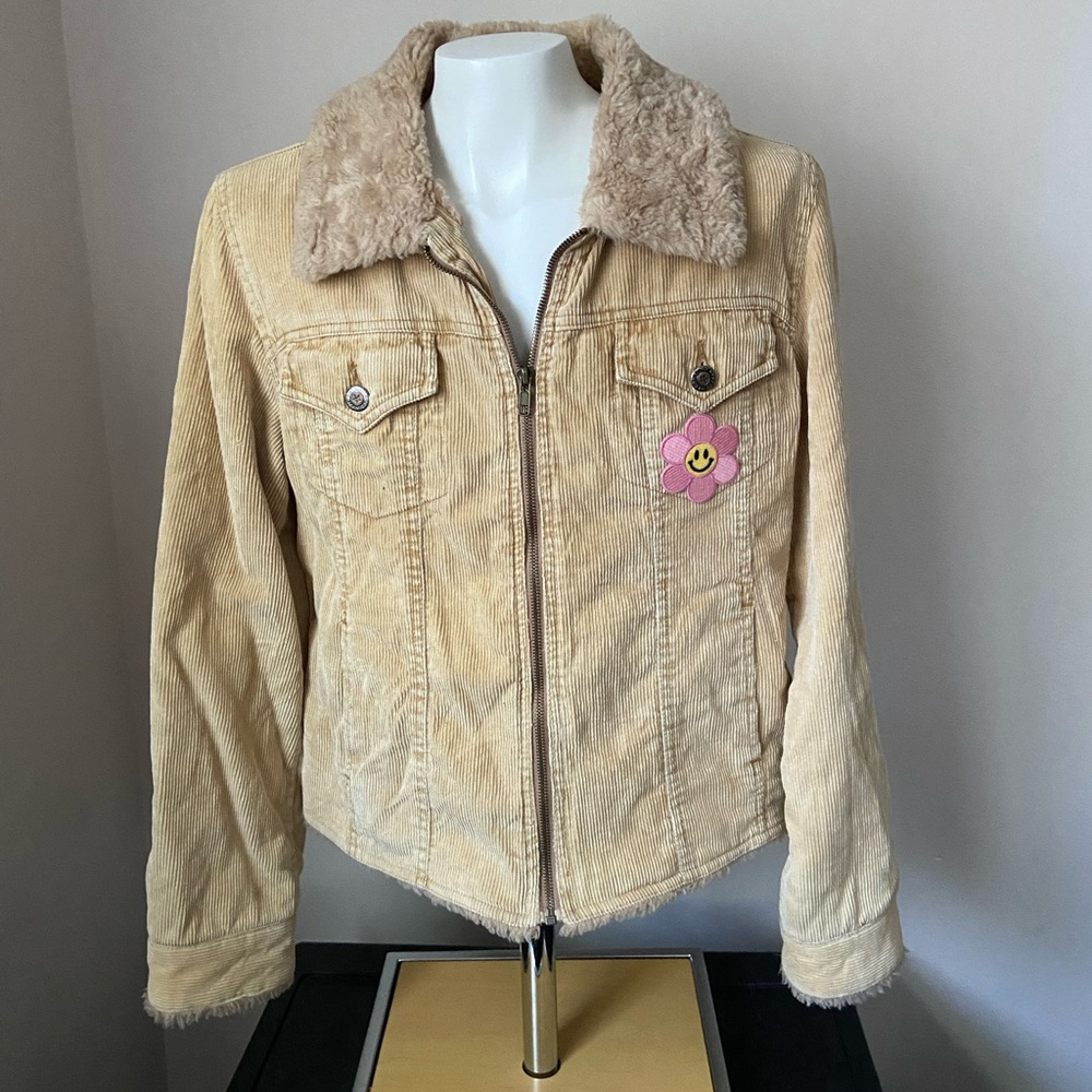 Women’s Tan Corduroy Coat  With Patches Size Small
